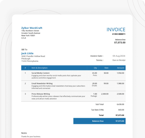 Freelancewriter invoice template