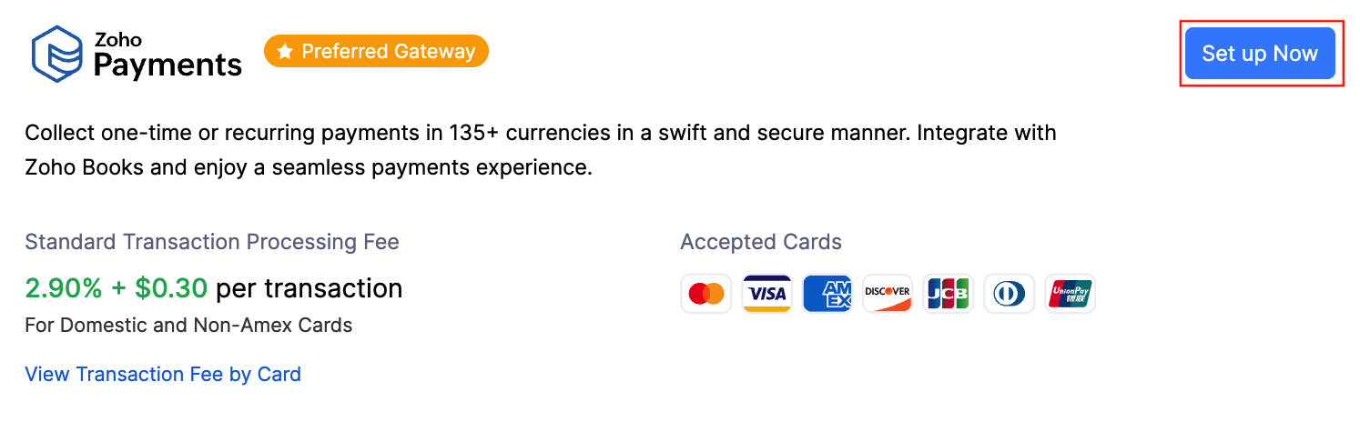 Set up Zoho Payments