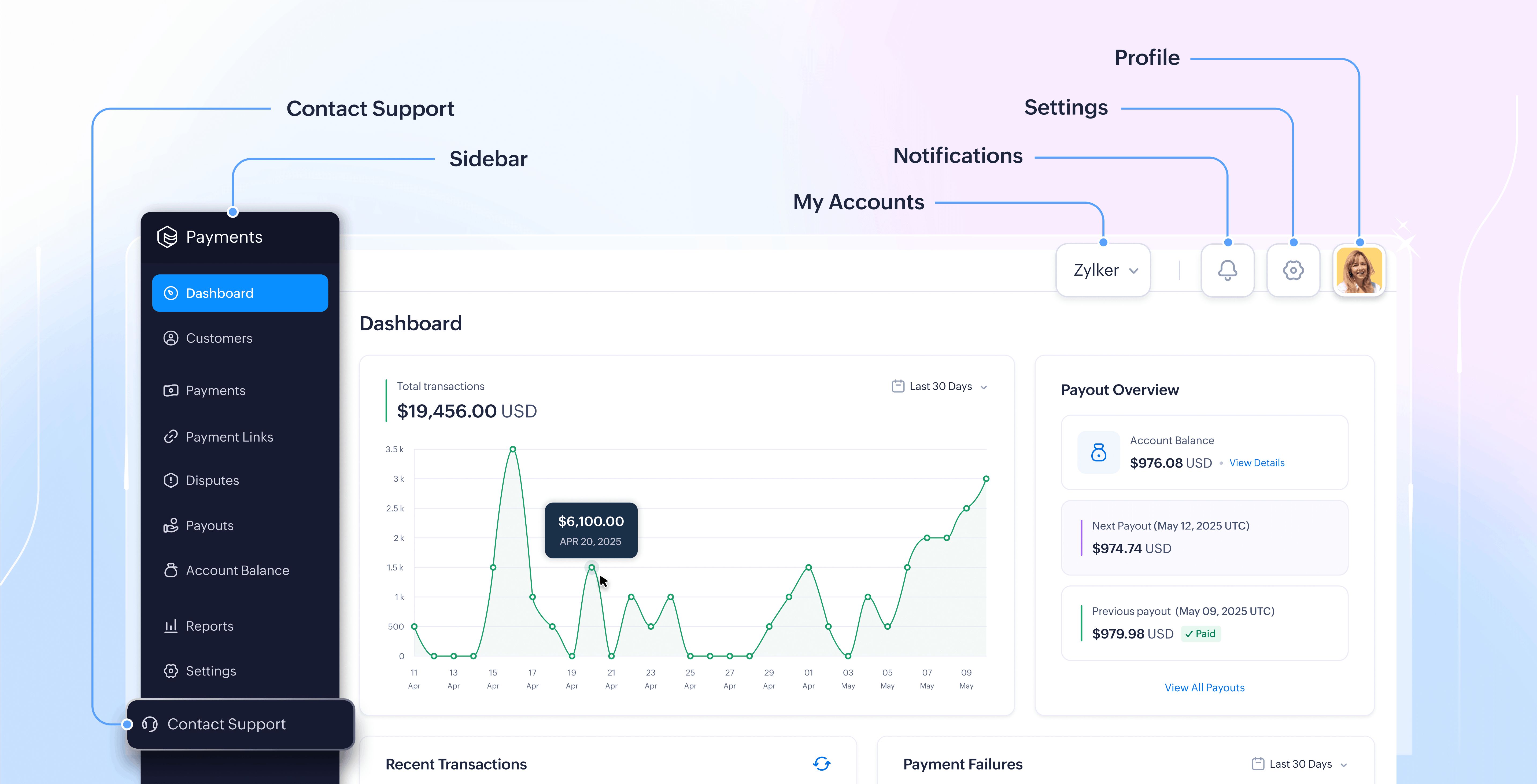 Navigating modules in Zoho Payments
