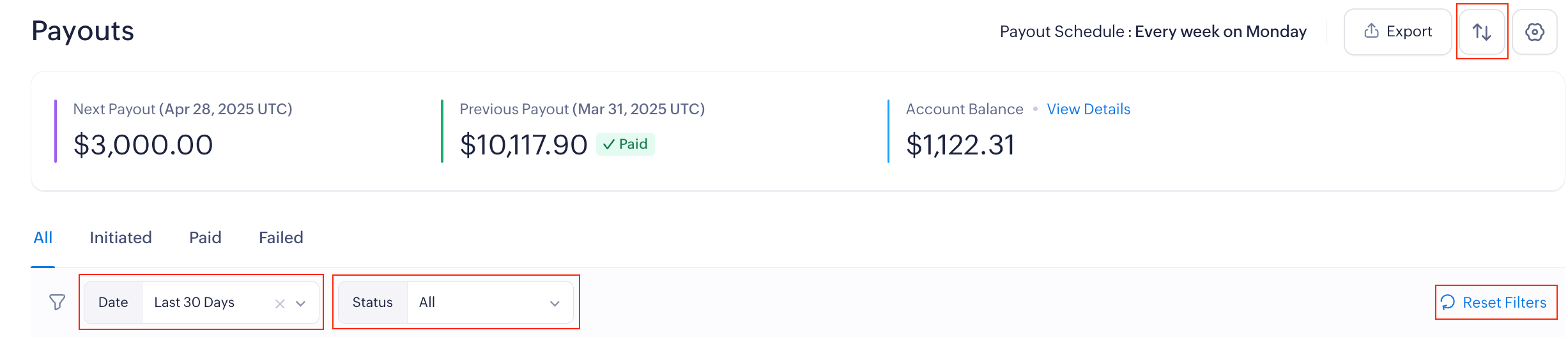 Filter Payouts