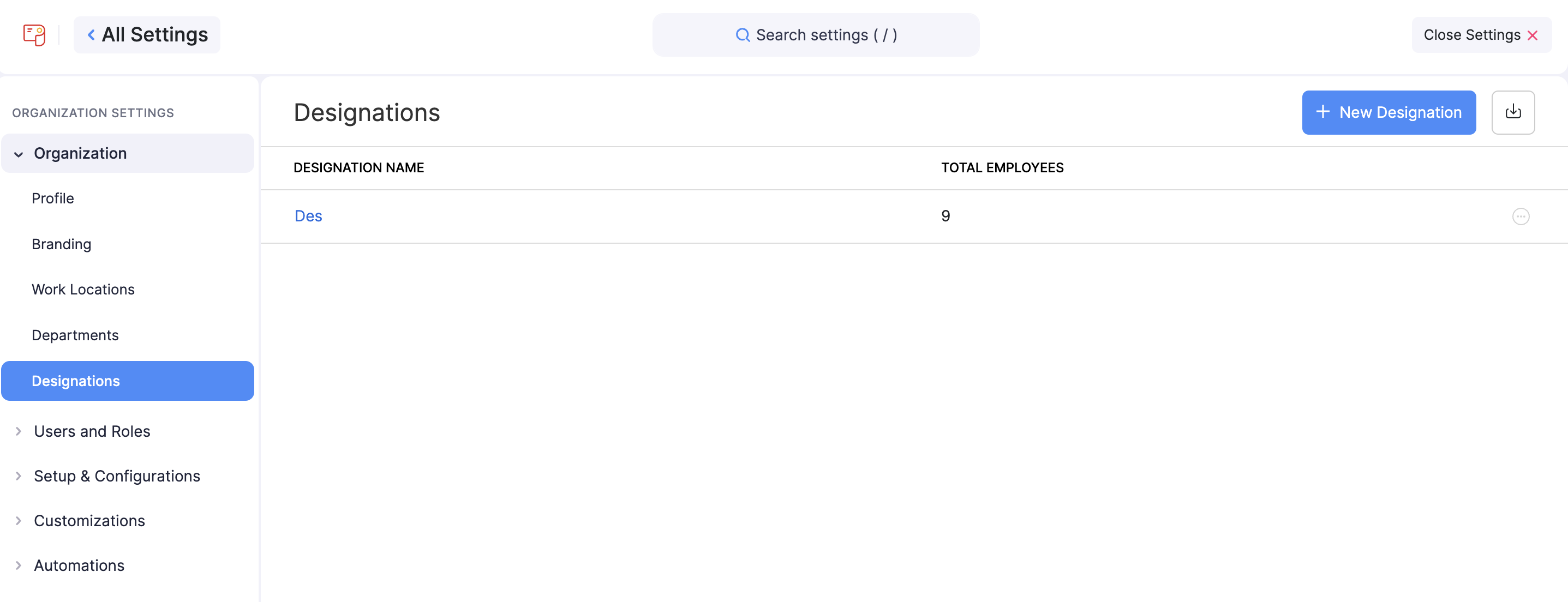 Departments and Designations