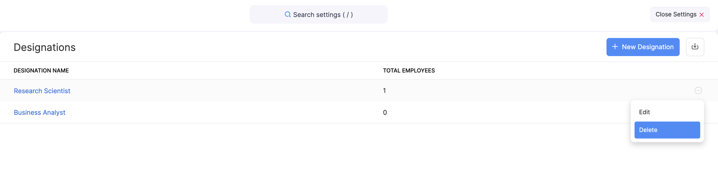 Departments and Designations