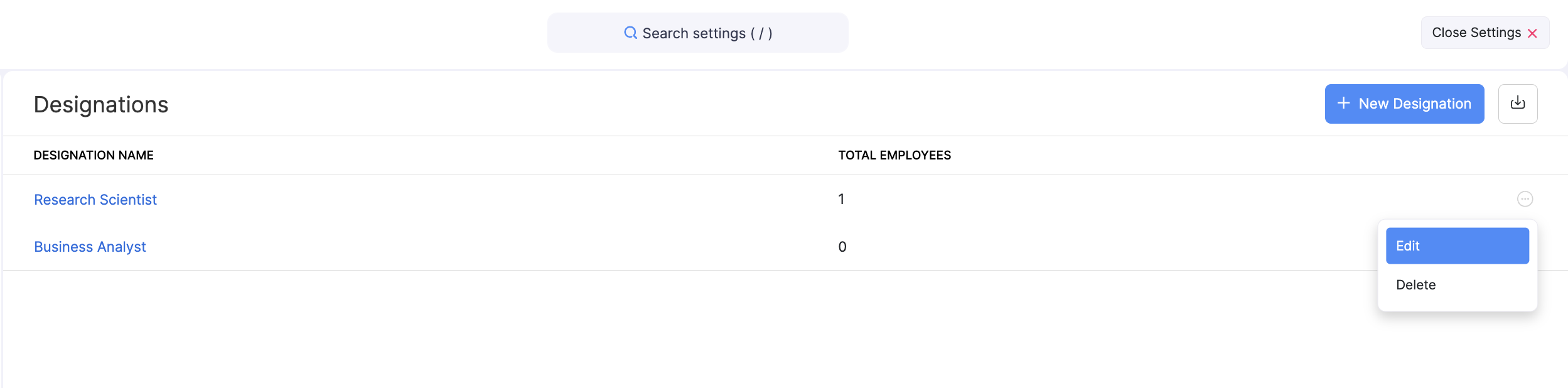 Departments and Designations