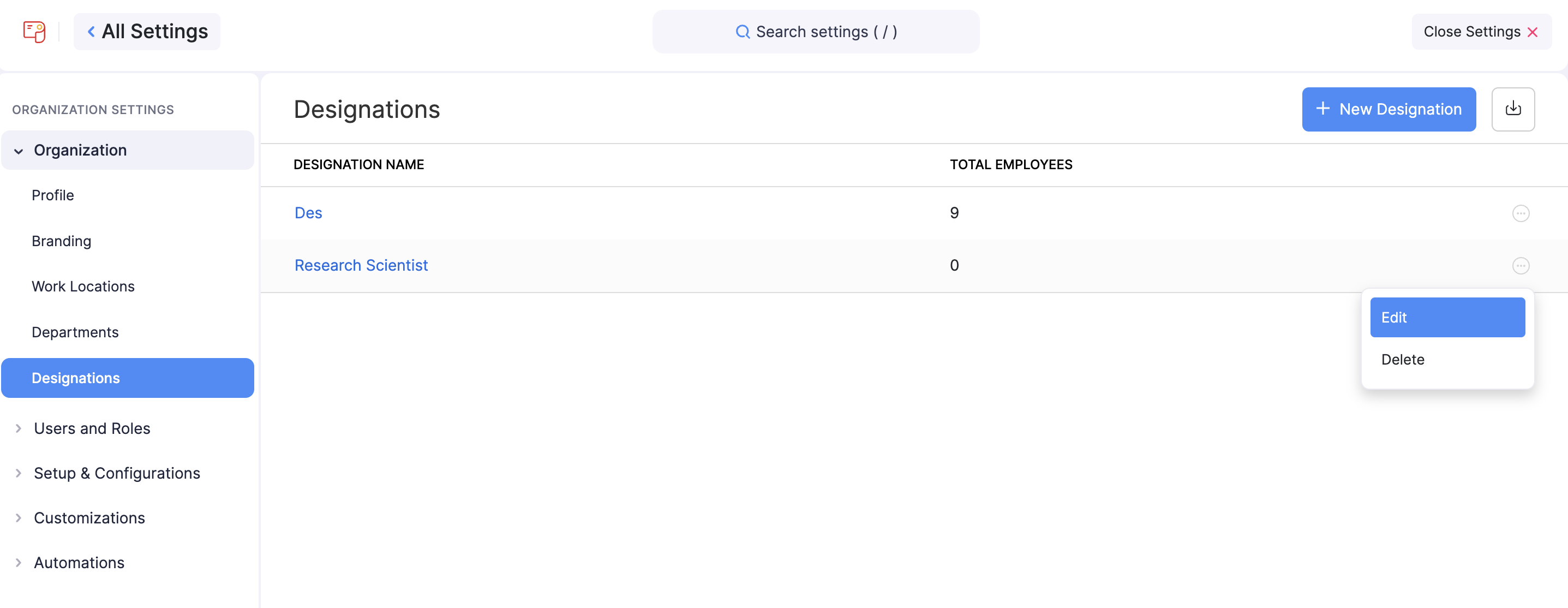Departments and Designations