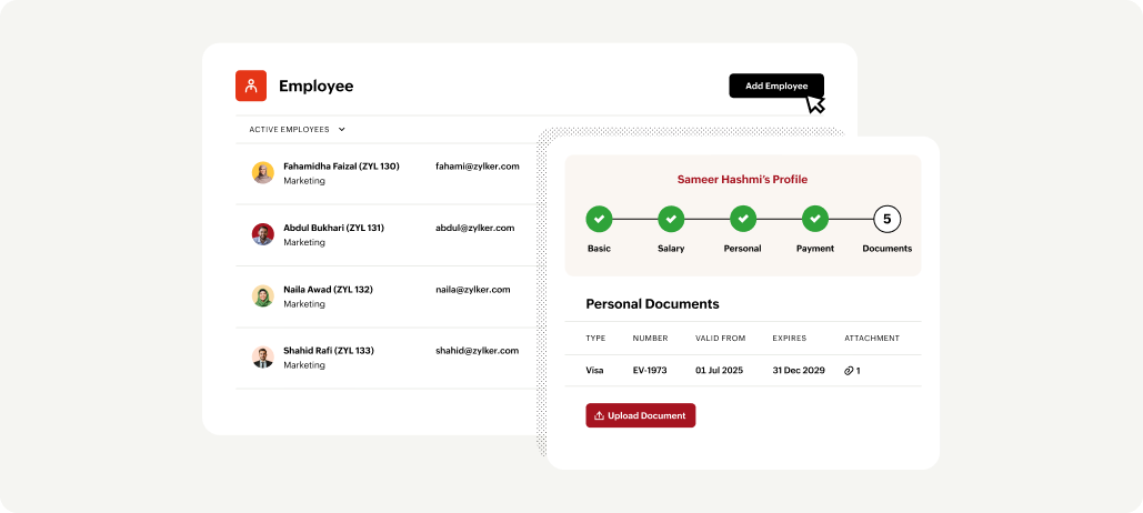 Screenshot of the employee module in Bahrain payroll software