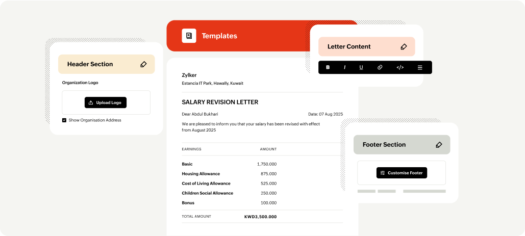  Screenshot of custom features within Zoho Payroll