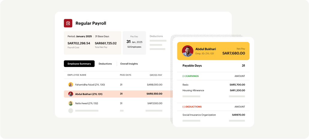 Image depicting the payroll steps in Zoho Payroll saudi
