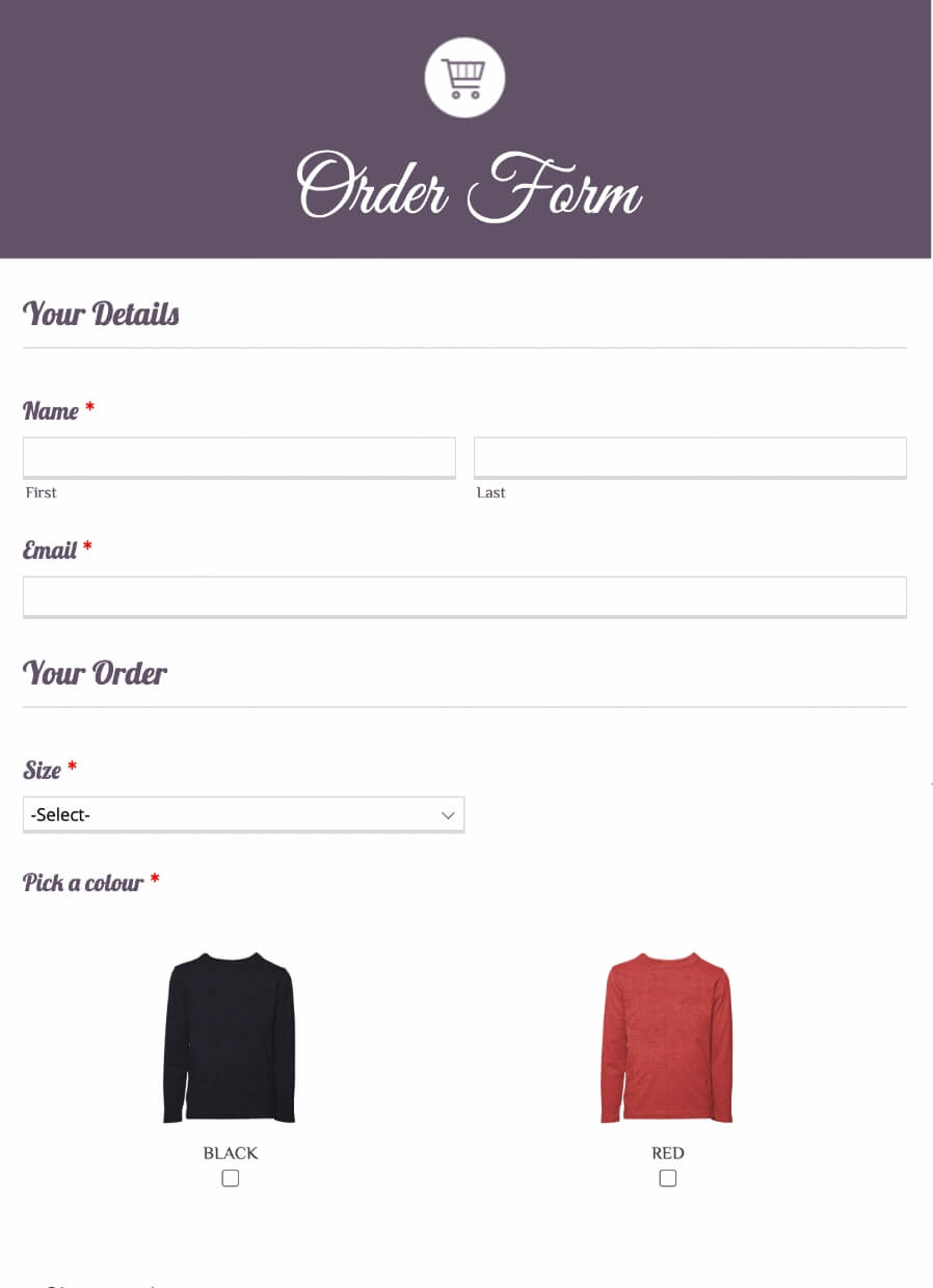 ecommerce order form template