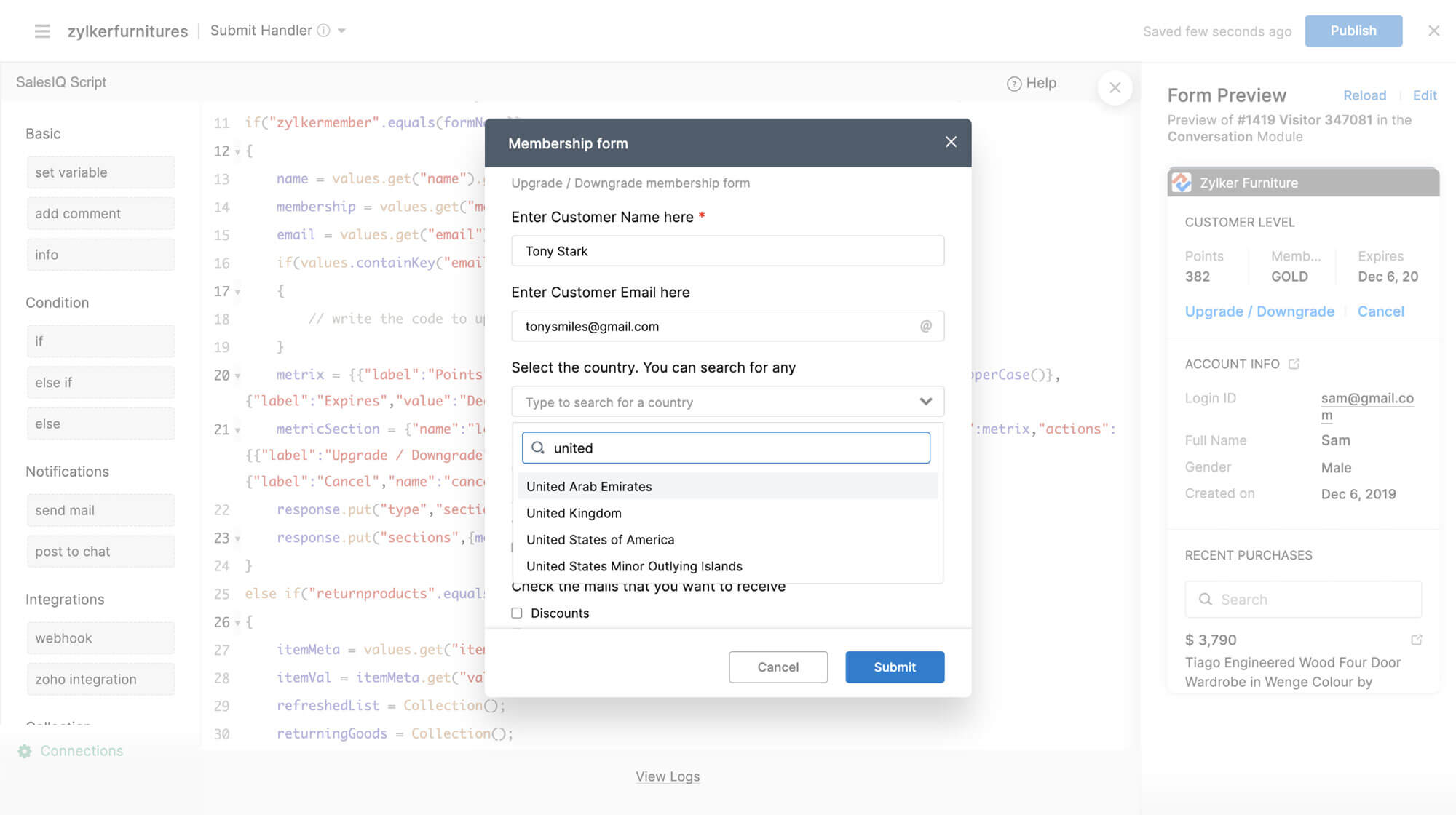 Manage the displayed data using form controllers