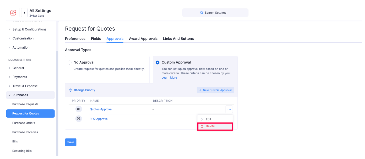 Delete Custom Approval