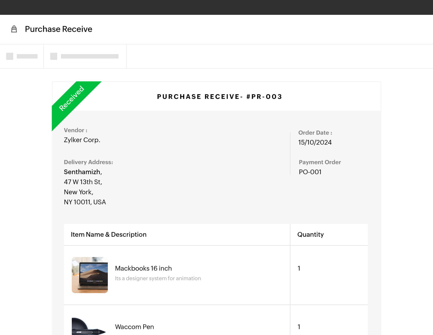 purchase receiving illustration