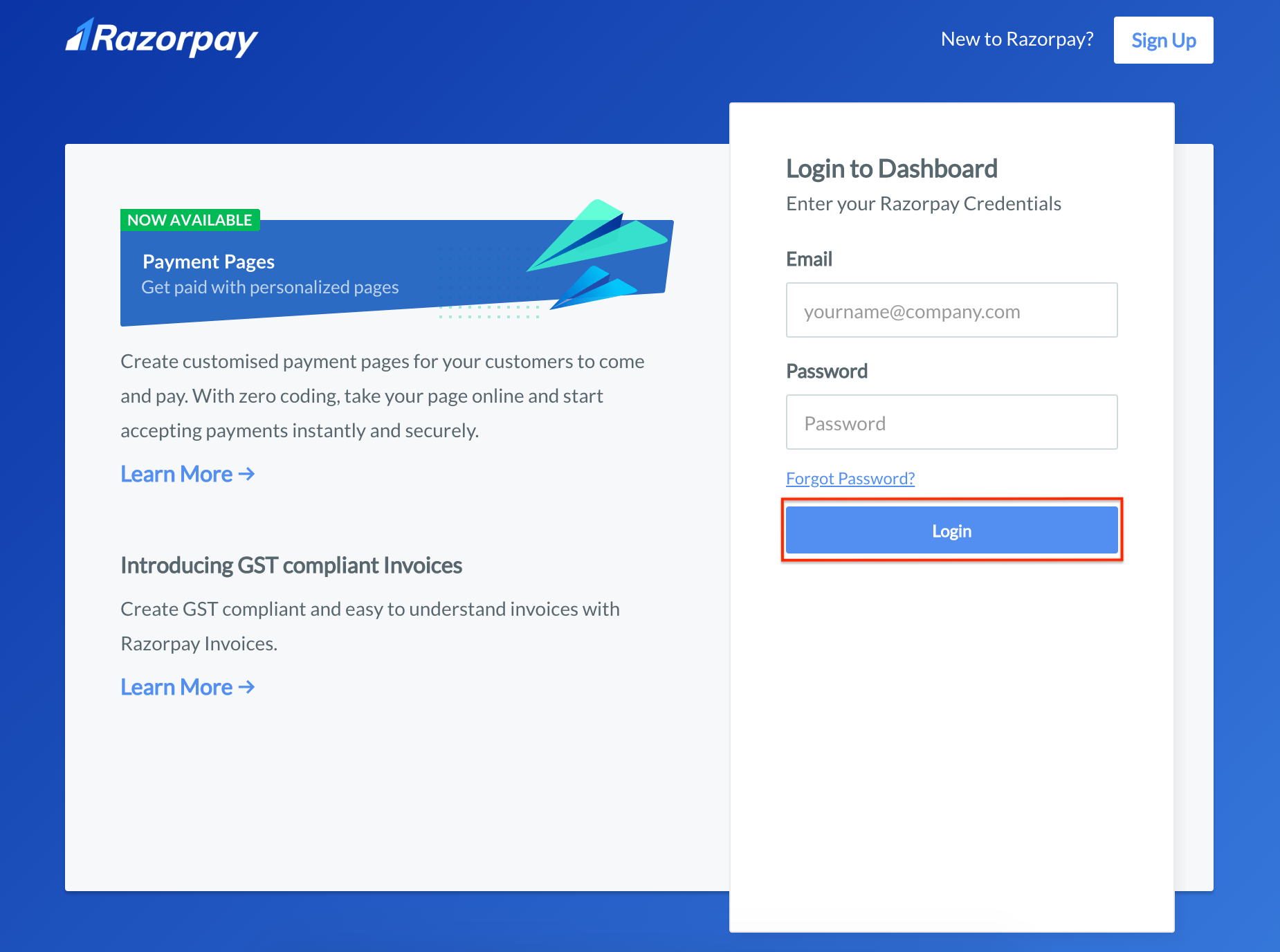 Razorpay Login