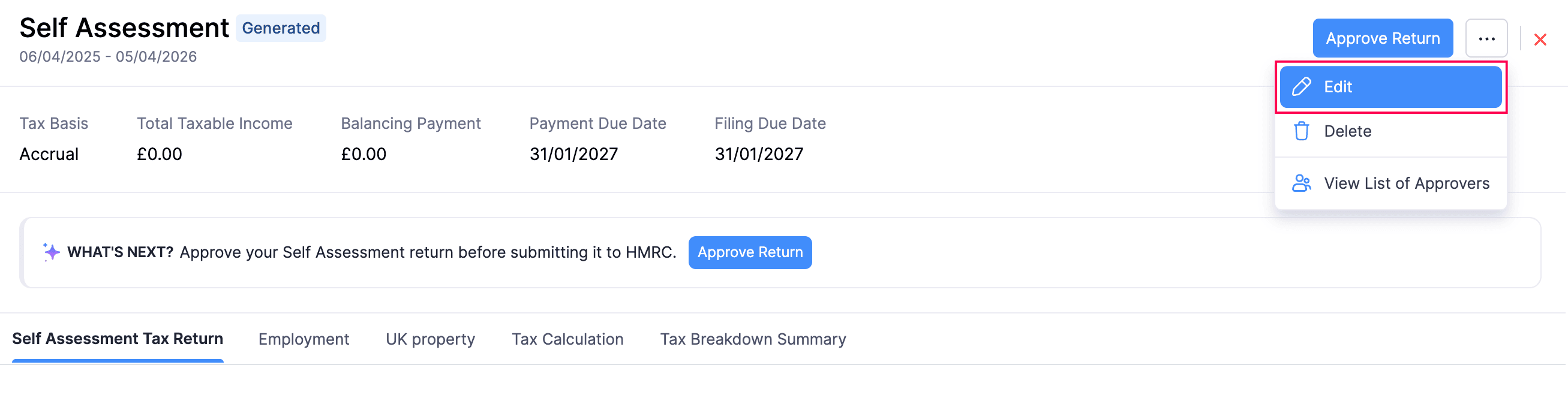 Edit Self Assessment Return