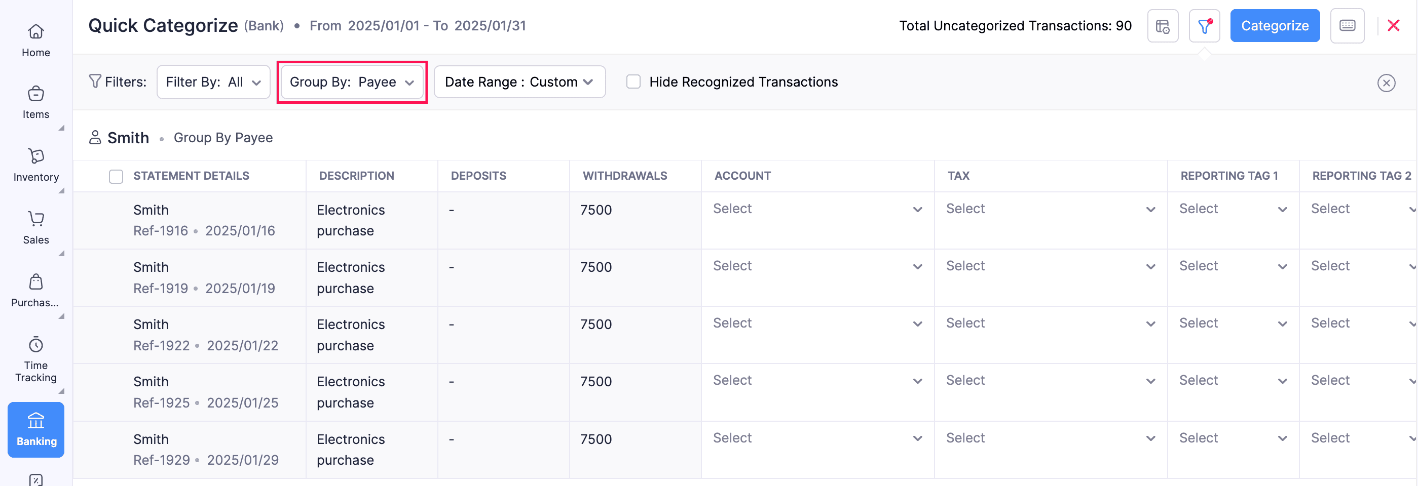 Filter Bank Transactions
