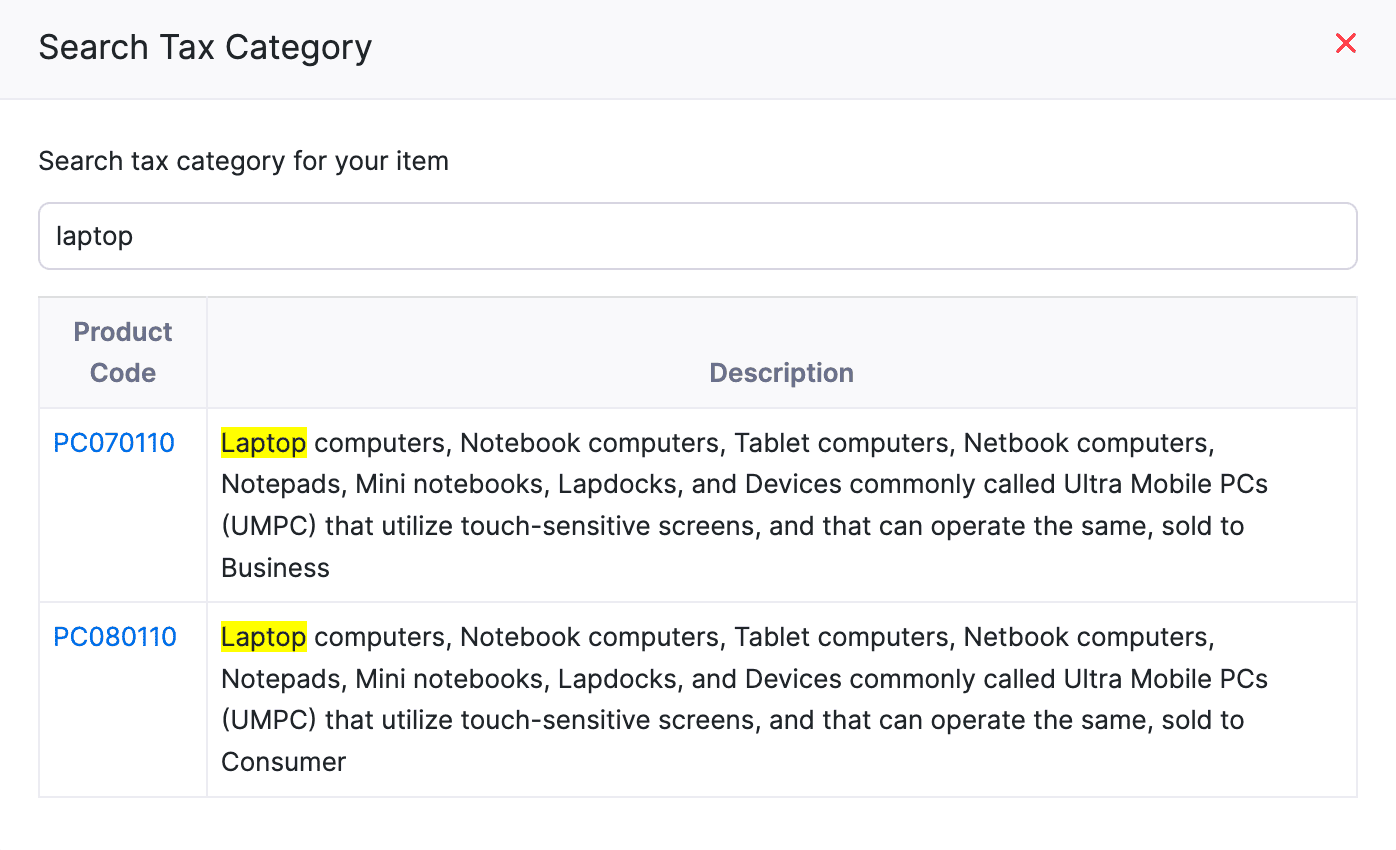 Select Tax Category