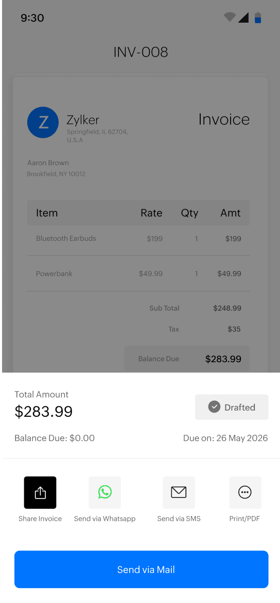 Send invoice PDFs with Zoho Invoice